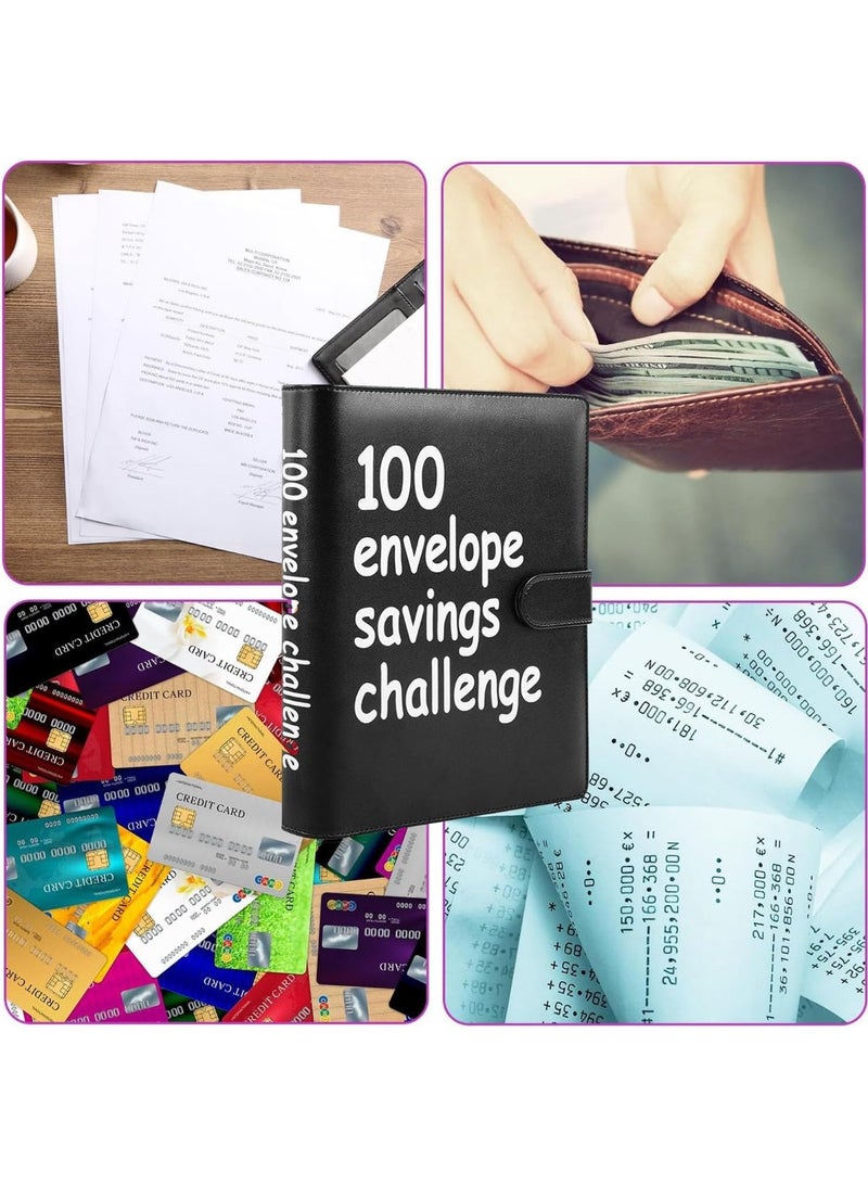 100 envelope savings challenge, 100 envelope challenge binder, an easy and fun way to save money, savings challenge budget binder, containing cash envelopes, suitable for offices, homes, schools (black) - Image 2